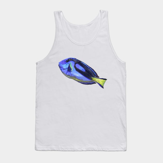 Blue Tang Watercolor Fish Tank Top by Art by Deborah Camp